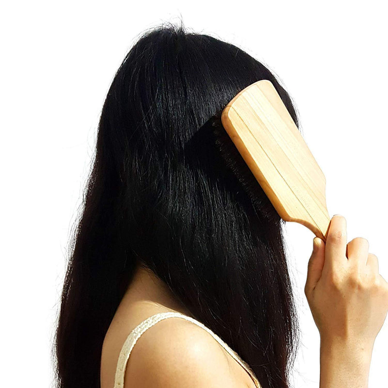 Naturaloox Pure 100% Natural Boar Bristle Paddle Hair Brush For Healthy Hair Distribute Natural Oils & Stimulate Scalp, Improve Hair Growth, Naturally Conditions Hair, Preventing Frizzy, Hair Loss