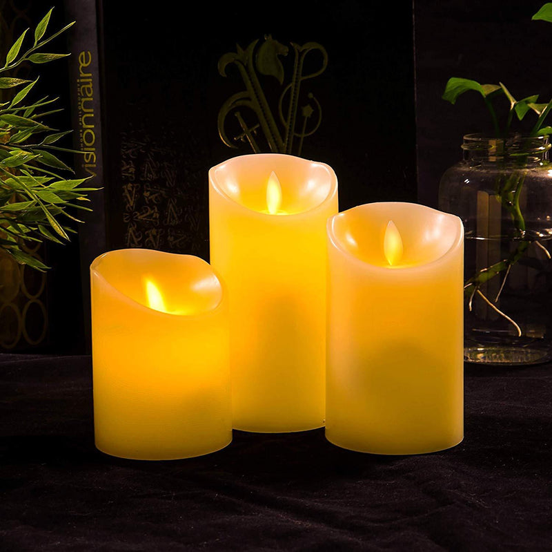 3-Pack LED Flameless Candles: LOFTEK Dripless Real Wax Mood Light with Realistic Dancing Flame, 10-Key Remote with Timer, Cordless Pillars Tea Light, 360 Hours Battery Life, 4" 5" 6" Set of 3