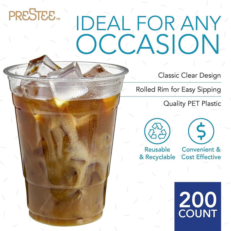 200 Clear Plastic Cups | 16 oz Plastic Cups | Clear Disposable Cups | PET Cups | Plastic Water Cups | Plastic Beer Cups | Clear Plastic Party Cups |Crystal Clear Cups