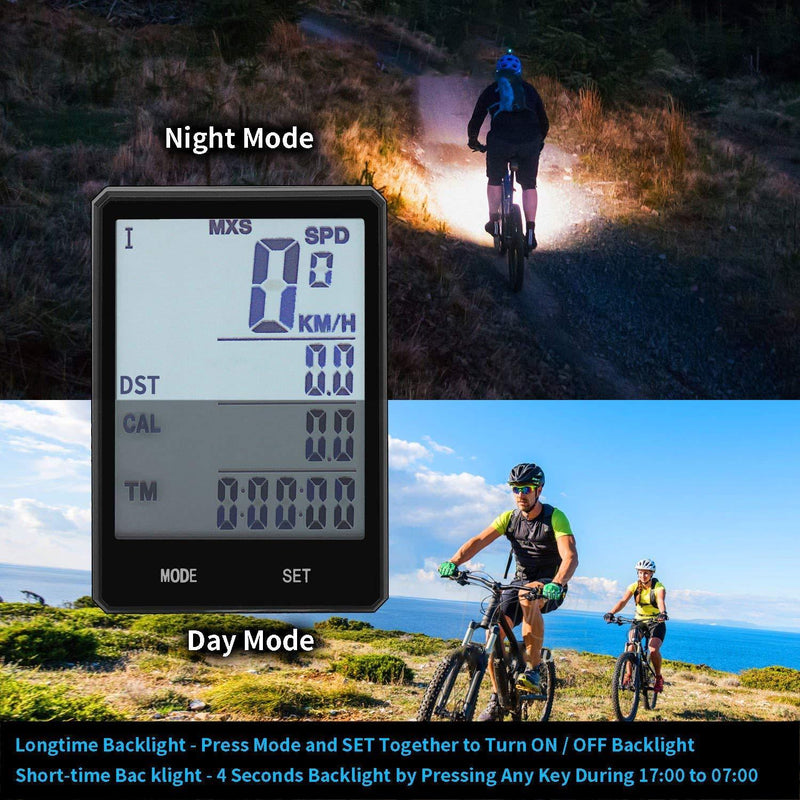 Wireless Bike Computer, Bicycle Speedometer with 2.8 Inch LCD, White Backlight, IPX6 Water Resistant Odometer Cycling Accessories