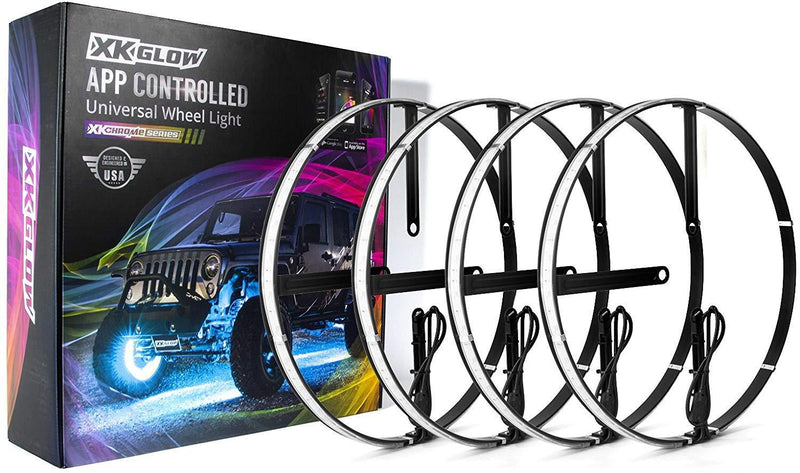 4pc 15" Wheel Ring Light Kit XKchrome App Controlled w/Turn Signal Function Universal Neon Underglow Accent Light Kit