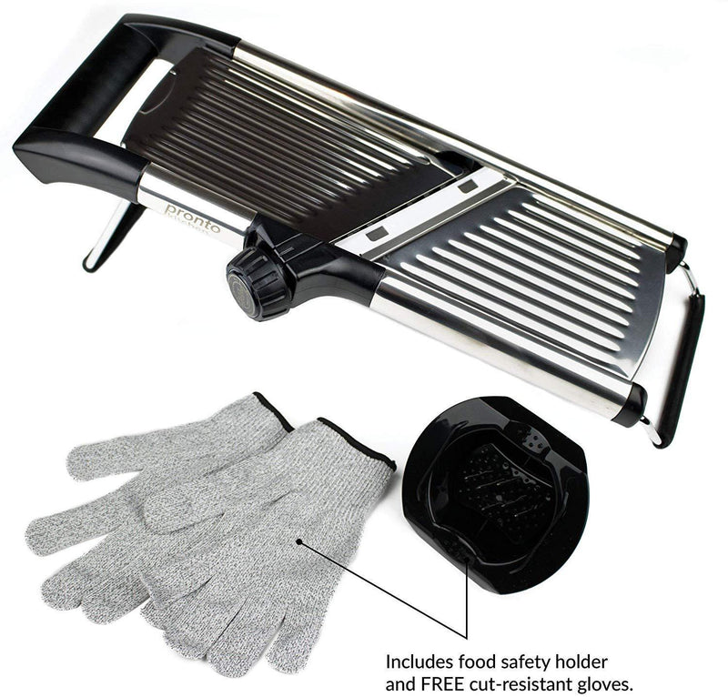 Gramercy Kitchen Co. Adjustable Stainless Steel Mandoline Food Slicer - Comes with One Pair Cut-Resistant Gloves || Vegetable Onion Potato Chip French Fry Julienne Slicer