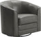 Emerald Home Furnishings Milo Black Accent Chair with Faux Leather Upholstery, Welt Trim, And Curved Back