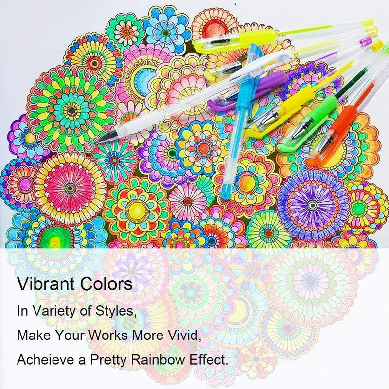 100 Color Glitter Gel Pen Set, 30% More Ink Neon Glitter Coloring Pens Art Marker for Adult Coloring Books Bullet Journaling Crafting Doodling Drawing by Aen Art