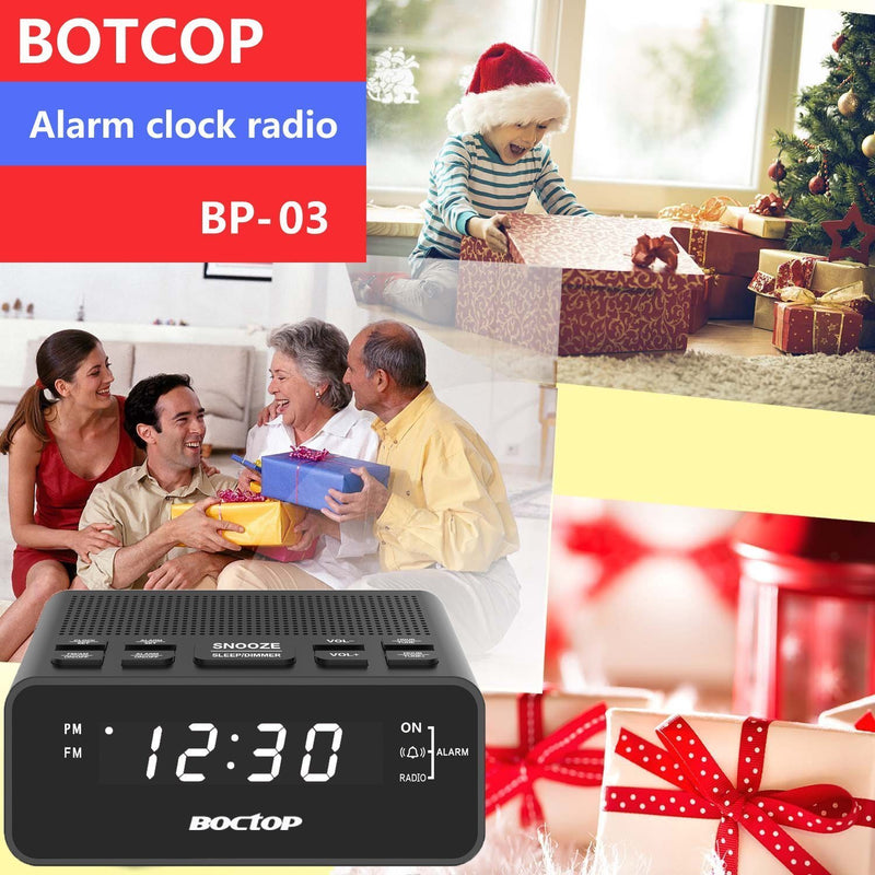 BOCTOP Digital LED Alarm Clock Radio with Sleep Timer FM Radio, 2A USB Charging Port, Dimmer, Snooze for Bedrooms
