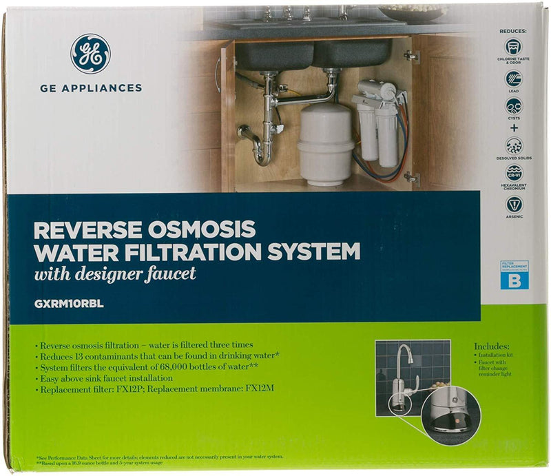 GE Reverse Osmosis Under Sink 3 Stage Water Filtration System GXRM10RBL Filters Lead, Fluoride, Chlorine, Cysts, Arsenic, Cadmium 6 (NSF/ANSI 58)