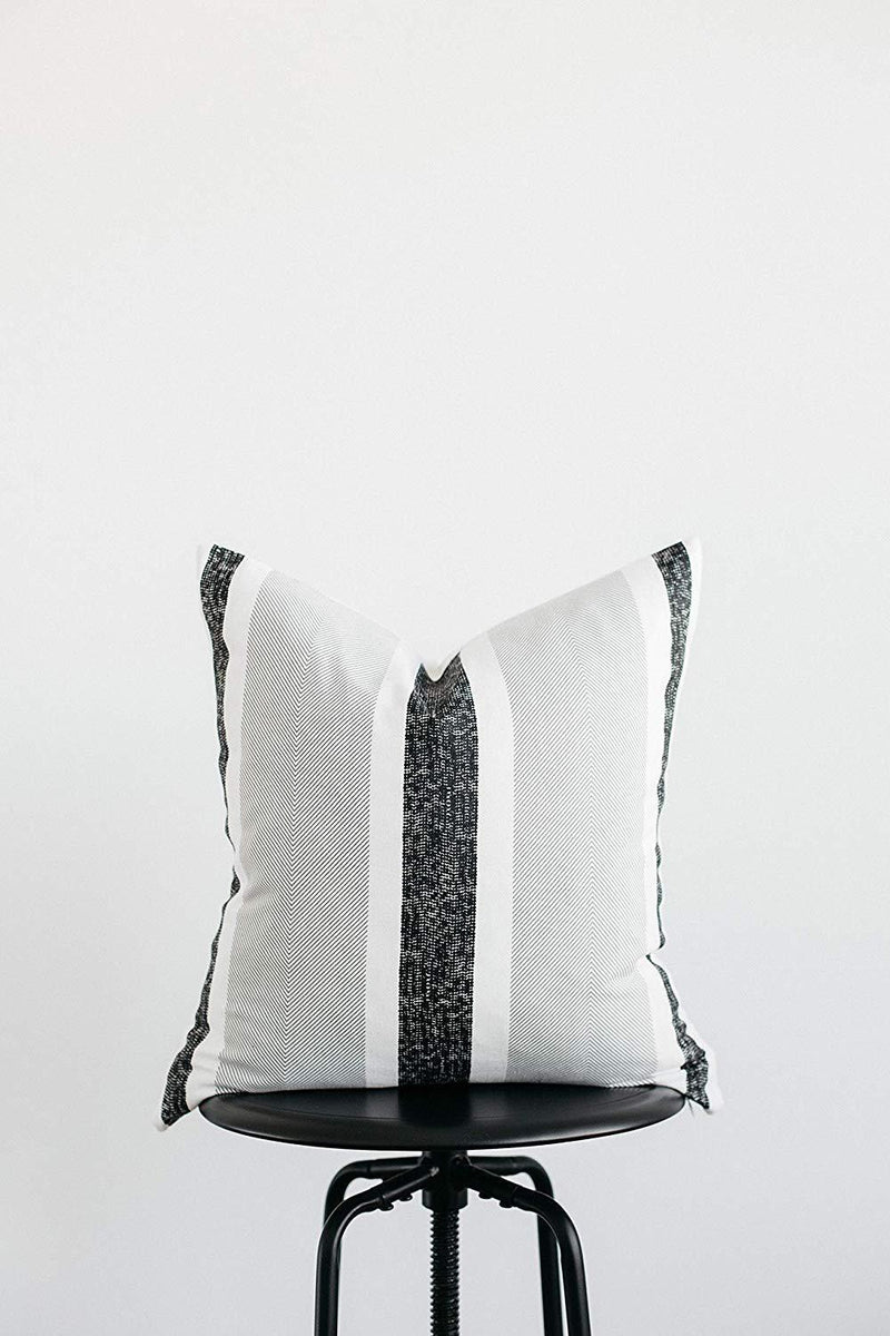 Woven Nook Decorative Throw Pillow Covers ONLY for Couch, Sofa, or Bed Set of 4 18x18 20x20 and 22x22 inch Modern Design 100% Cotton Black White Geometric Faux Leather Zulu Set (18'' x 18'')