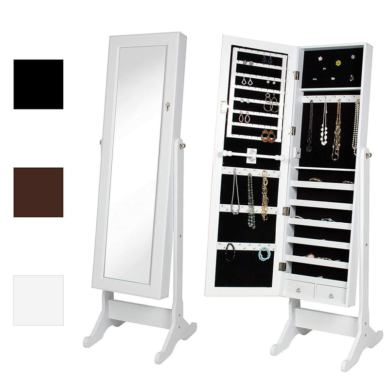 Best Choice Products Mirrored Jewelry Cabinet Armoire w/ Stand Rings, Necklaces, Bracelets - Black