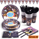 Duocute Outer Space Party Supplies 177PCS Astronaut Planet Theme Children Birthday Disposable Dinnerware Set Includes Plates, 12oz Cups, Napkins, Spoons, Forks, Knives