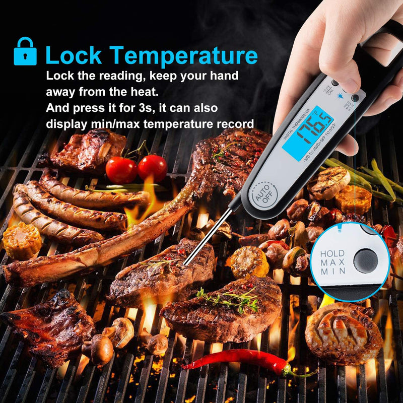 A ALPS Waterproof Instant Read Meat Thermometer Ultra Fast Digital Thermometer with LCD Backlight Display Kitchen Cooking Oven Thermometer Food Thermometer