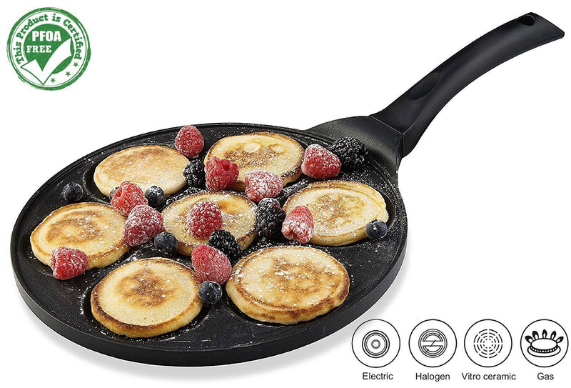 Gourmia GPA9540 Smiley Face Pancake Pan – Fun 7 Emoji Mini Pancake and Flapjack Maker – Die Cast Aluminum, Double Layer Nonstick Coating – Cool-to-Touch Handle