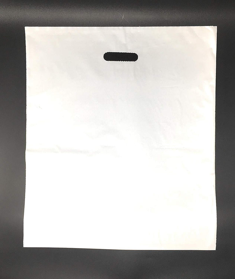 100 Pack 16" x 18" with 2 mil Thick White Merchandise Plastic Glossy Retail Bags | Die Cut Handles |