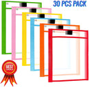 Dry Erase Pocket Sleeves - 30 Pack - 10" x 14” - Durable and Environmentally Friendly - Fits Standard Paper Sizes - Great for Home, School and Office Use - Green, Pink, Yellow, Blue, Orange and Red