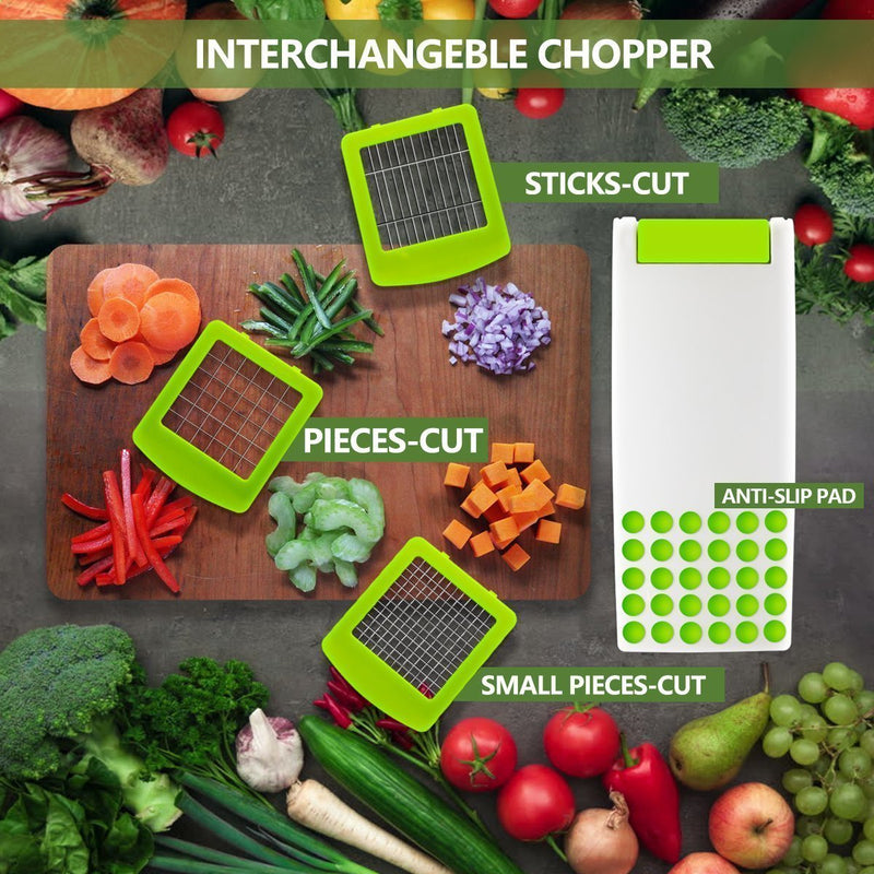 Beemoon Vegetable Chopper - 9 IN 1 Vegetable Slicer with Stainless Blades and 1.5L storage container - Cutter, Peeler, Julienne Slicer for Onion, Potato, Tomato and Fruits