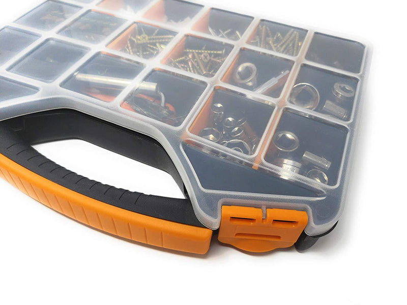 Massca Hardware Box Storage. Hinged Box Made of Durable Plastic in a Slim Design with 18 compartments. Excellent for Screws Nuts and Bolts.