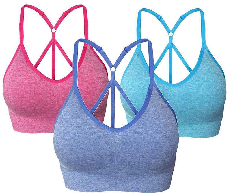 AKAMC Women's Removable Padded Sports Bras Medium Support Workout Yoga Bra 3 Pack