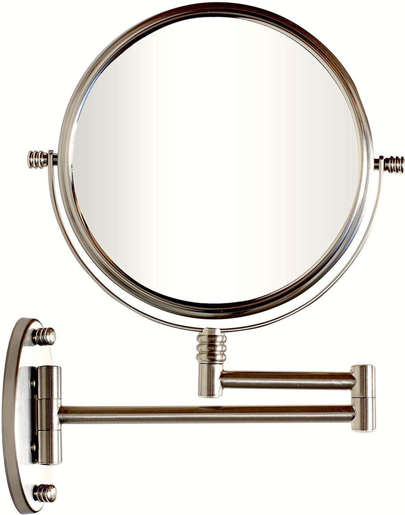 DecoBros 9.8-Inch Two-Sided Swivel Wall Mount Mirror with 7x Magnification, 13.5-Inch Extension, Nickel