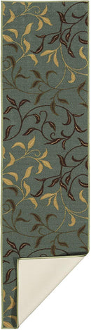 Ottomanson Otto Home Contemporary Leaves Design Modern Area Rug Hallway Runner, 2'7" X 9'10", Sage Green/Aqua Blue