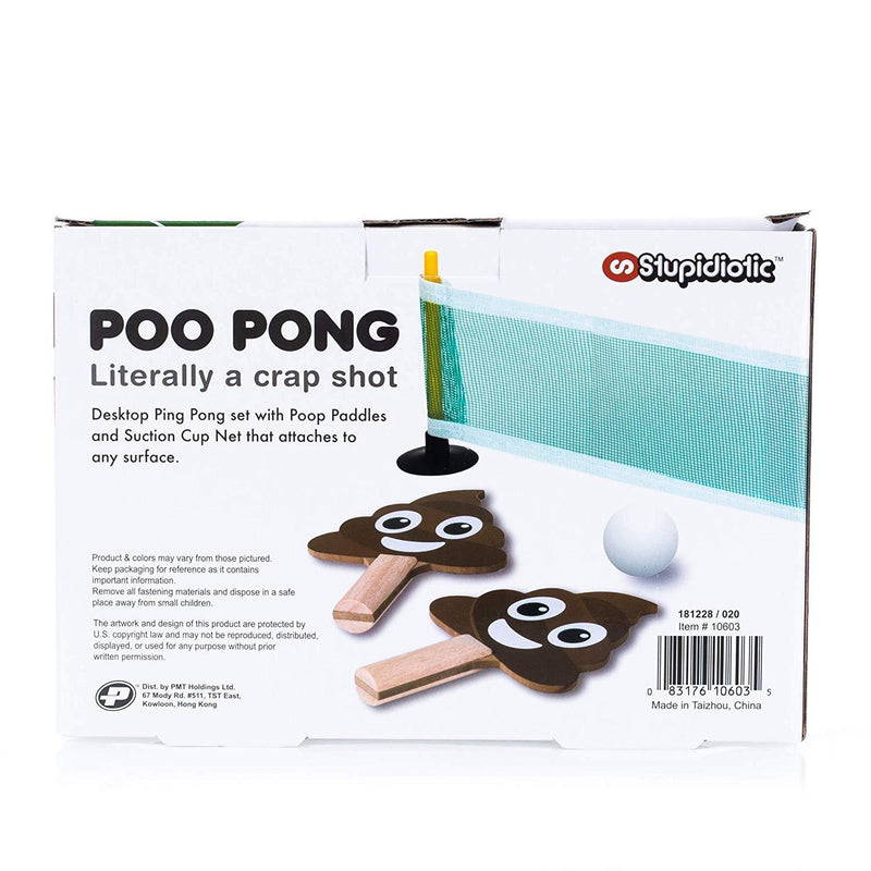 Master Toy Smiling Poo Pong Natural Brown 25 x 3 Wood Pong Game Set Paddles Ball Net