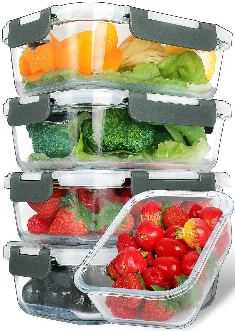 [5-Packs, 30 Oz] Glass Meal Prep Containers with Lifetime Lasting Snap Locking Lids Glass Food Containers,Airtight Lunch Container,Microwave, Oven, Freezer and Dishwasher Safe