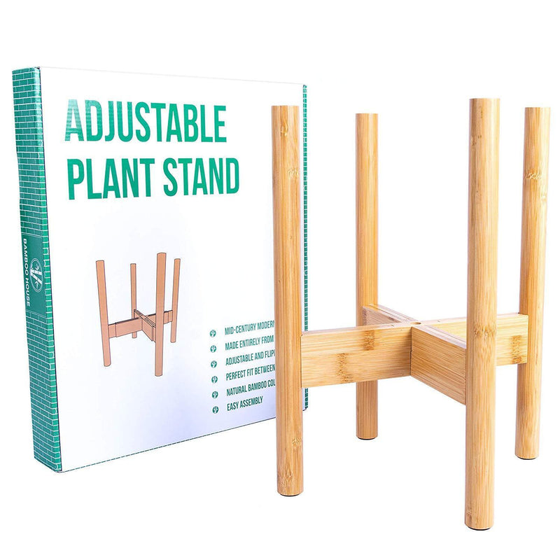 Bamboo House Mid-Century Style Adjustable Width Plant Stand Between 9-13" Made from Bamboo - Modern Home Decor, Elegant Flower Pot Holder, Fits Medium to Large Pots - EXCLUDING Plant Pot