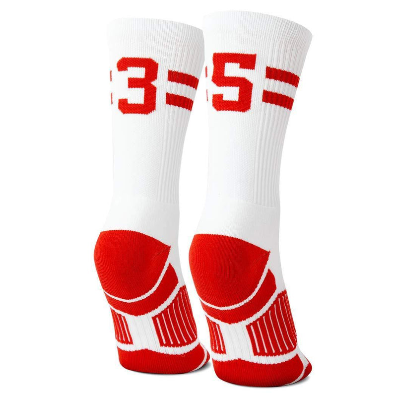 Classic Stripe Team Number Socks | Woven Mid-Calf | White & Red