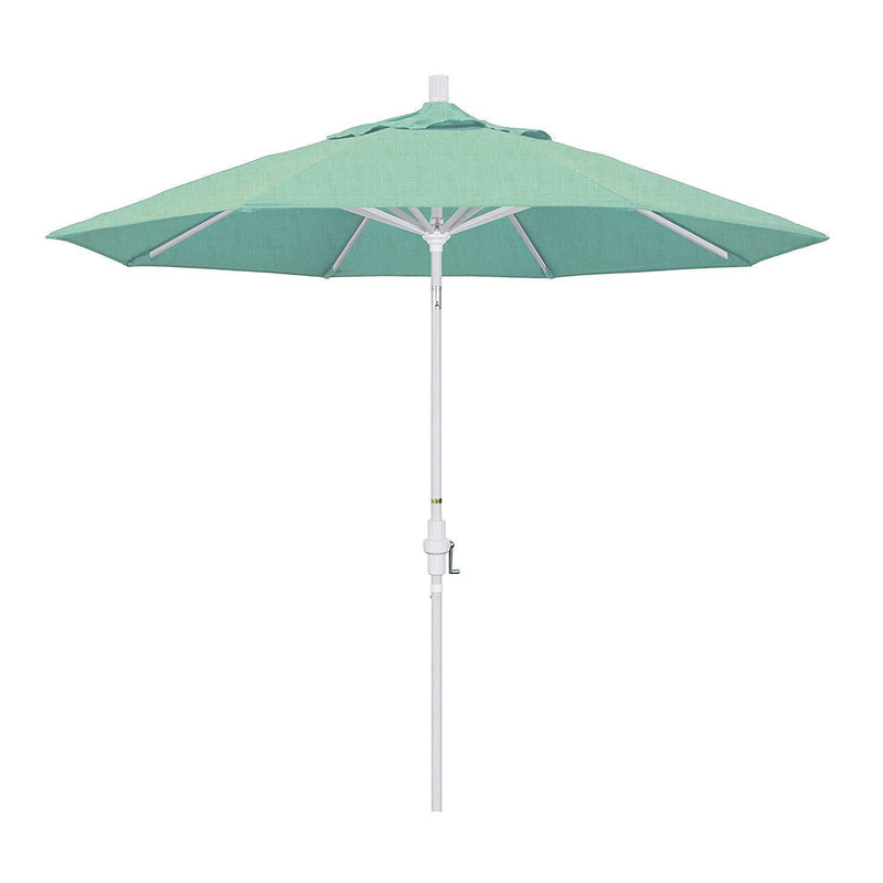 California Umbrella 9' Round Aluminum Market Umbrella, Crank Lift, Collar Tilt, White Pole, Sunbrella Pacific Blue