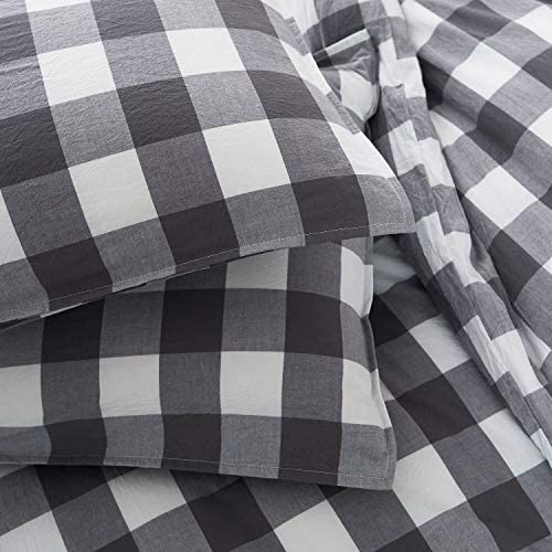 100% Washed Cotton Duvet Cover 3 Piece, Comforter Cover Queen Full Size, Solid Color and Ultra Soft with Zipper Closure, Corner Ties, Simple Bedding Style, Gray by SORMAG