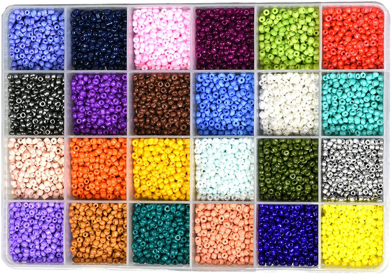 Gemybeads Glass Seed Beads, Small Pony Beads Assorted Kit with Organizer Box for Jewelry Making, Beading, Crafting (Round 3X2mm 8/0, 24 Assorted Multicolor Set)