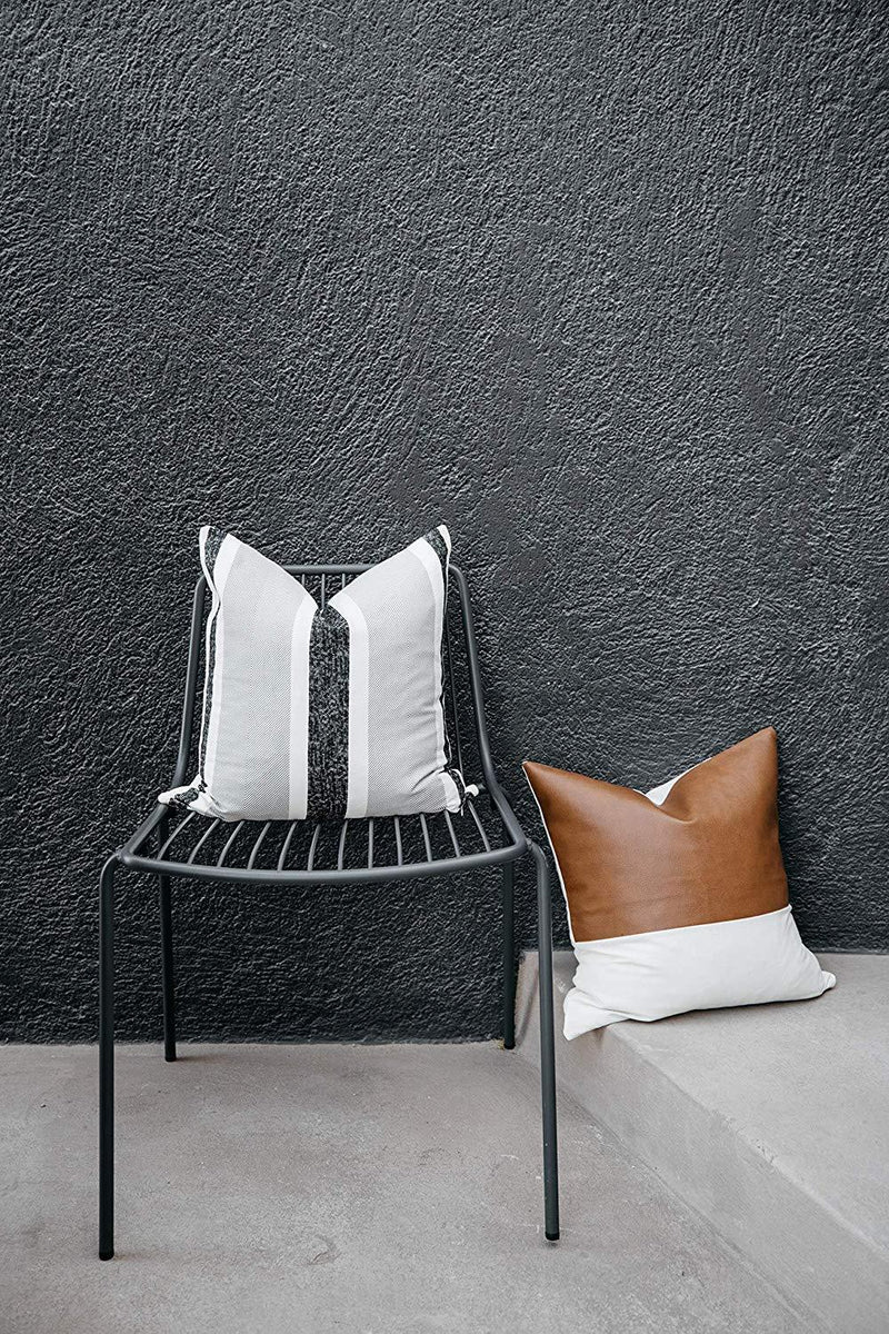 Woven Nook Decorative Throw Pillow Covers ONLY for Couch, Sofa, or Bed Set of 4 18x18 20x20 and 22x22 inch Modern Design 100% Cotton Black White Geometric Faux Leather Zulu Set (18'' x 18'')