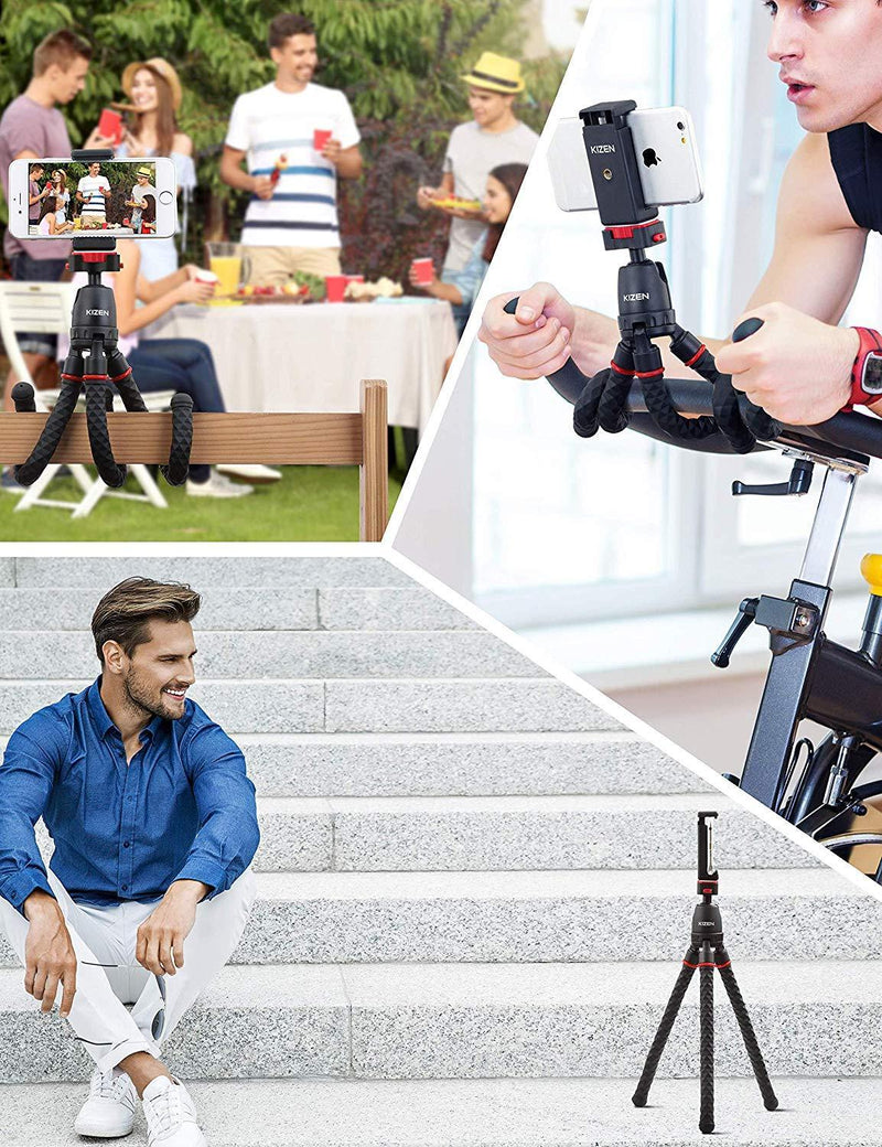 Kizen Phone Tripod with Wireless Remote. Adjustable Camera Stand Holder, Flexible Tripod with Universal Phone Clip.