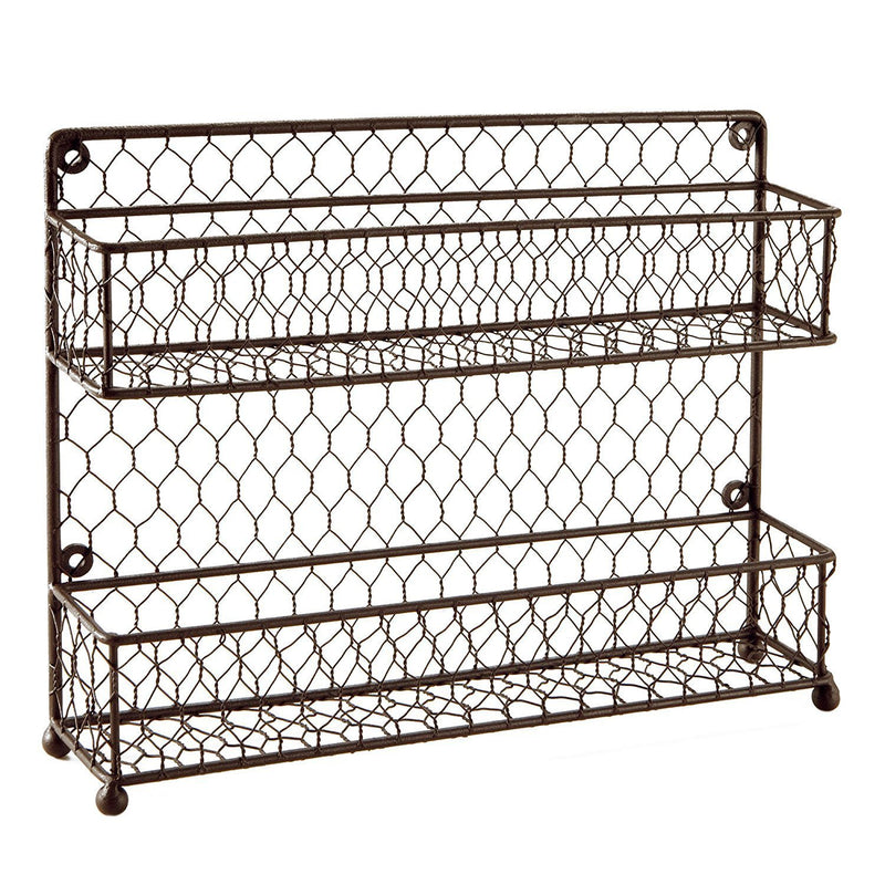 Country Style Black Dual Tier Wire Kitchen Counter-top or Wall Mount Spice Rack Jars Storage Organizer