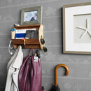 Wallniture Entryway Décor Mail Holder Shelf Coat Rack with 8 Hooks Wood Walnut 12 Inches Long