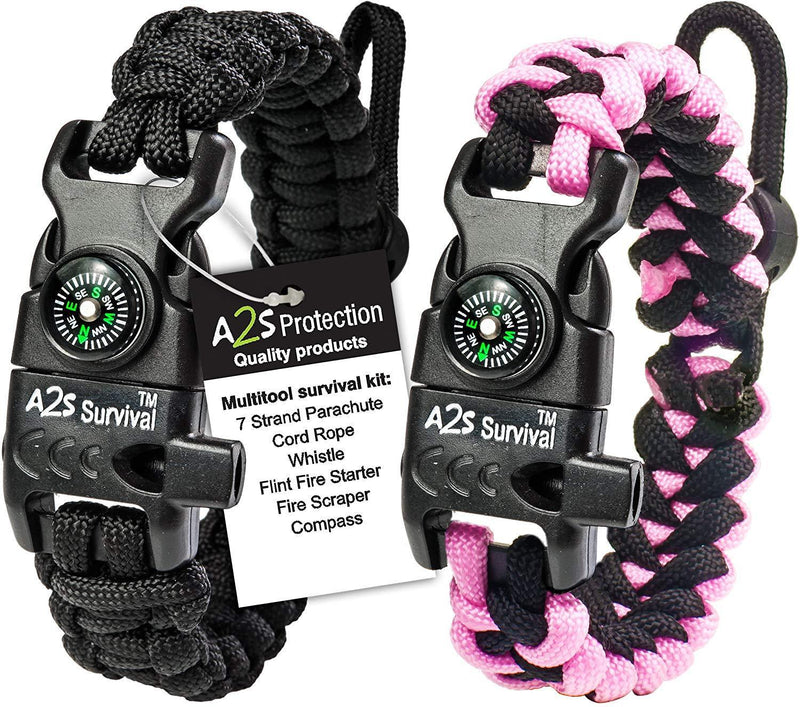 A2S Protection Paracord Bracelet K2-Peak – Survival Gear Kit with Embedded Compass, Fire Starter, Emergency Knife & Whistle EDC Hiking Gear- Camping Gear