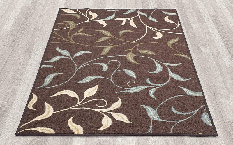 Ottomanson Brown Ottohome Contemporary Leaves Design Modern Area Rug with Non-Skid Rubber Backing 8'2"W x 9'10"L, Chocolate - OTH2068-8X10
