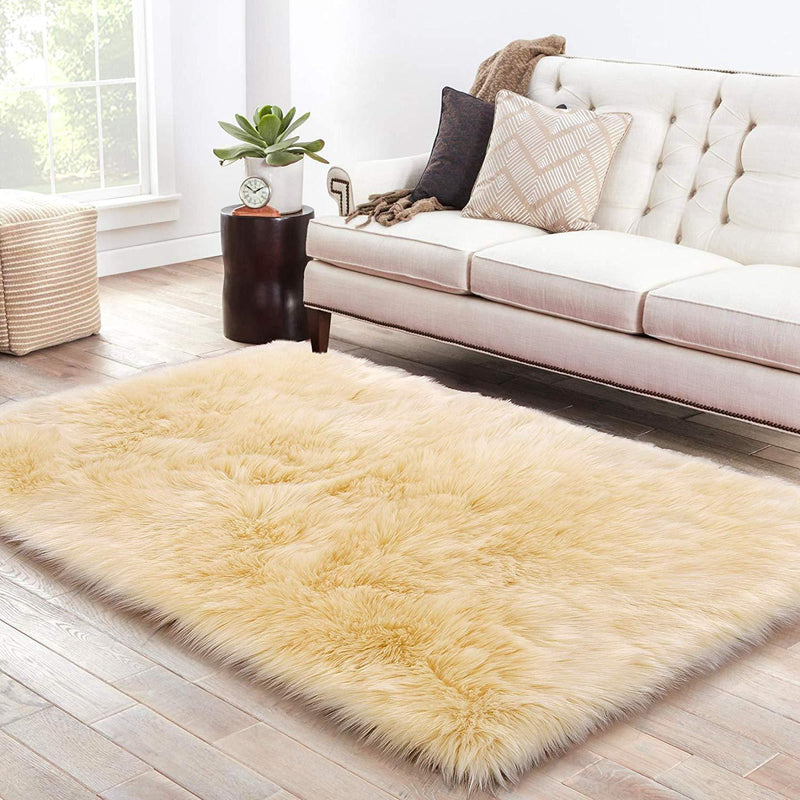 PAGISOFE Soft Faux Sheepskin Fluffy Rugs for Bedroom Kids Room, High Pile Faux Fur Area Rug Bedside Floor Carpet Photography, 3x5 Feet Rectangular Grey