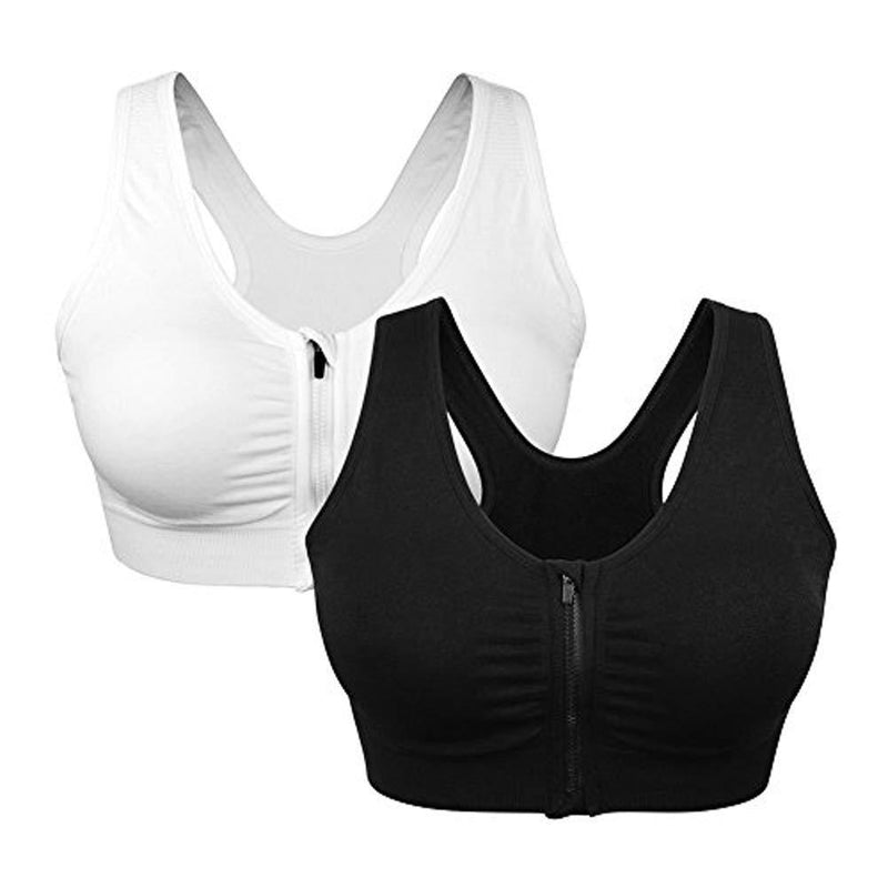 Women's Zip Front Sports Bra Wireless Post-Surgery Bra Active Yoga Sports Bras