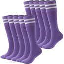 Youth Soccer Socks Fasoar Teens Knee High Football Socks Long Striped Rugby Tube Socks 2/6/10 Pairs