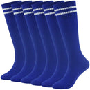 Youth Soccer Socks Fasoar Teens Knee High Football Socks Long Striped Rugby Tube Socks 2/6/10 Pairs