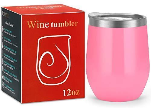 12 oz Double-Insulated Stemless Glass, Stainless Steel Tumbler Cup with Lids for Wine, Coffee, Drinks, Champagne, Cocktails, 2 Sets (Black)