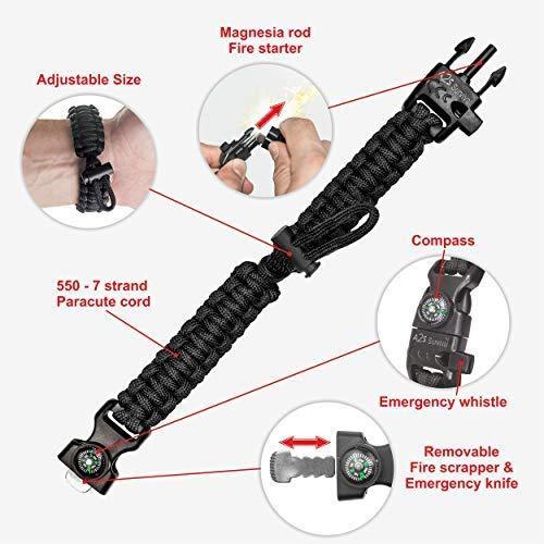 A2S Protection Paracord Bracelet K2-Peak – Survival Gear Kit with Embedded Compass, Fire Starter, Emergency Knife & Whistle EDC Hiking Gear- Camping Gear