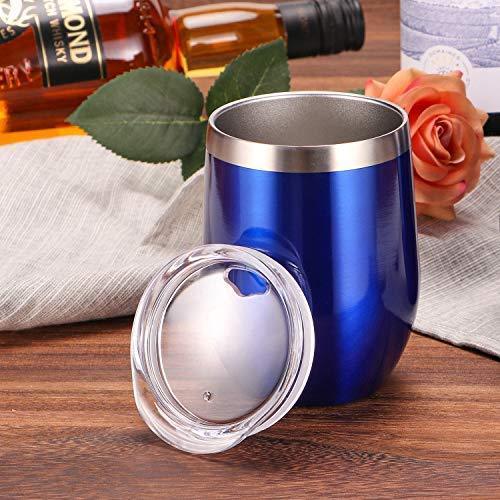 12 oz Double-Insulated Stemless Glass, Stainless Steel Tumbler Cup with Lids for Wine, Coffee, Drinks, Champagne, Cocktails, 2 Sets (Black)